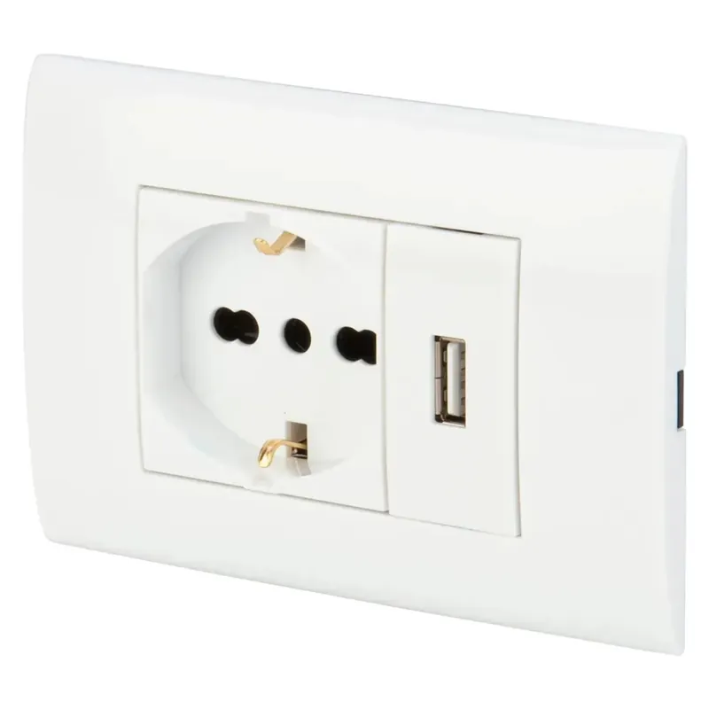 Aanbieding Placca premontata con presa 10/16 A e presa USB bianco