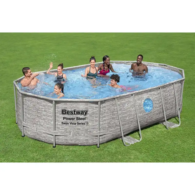 Piscina fuori terra tubolare in pvc/acciaio con oblò Bestway 488x305x107 cm Bestel Nu