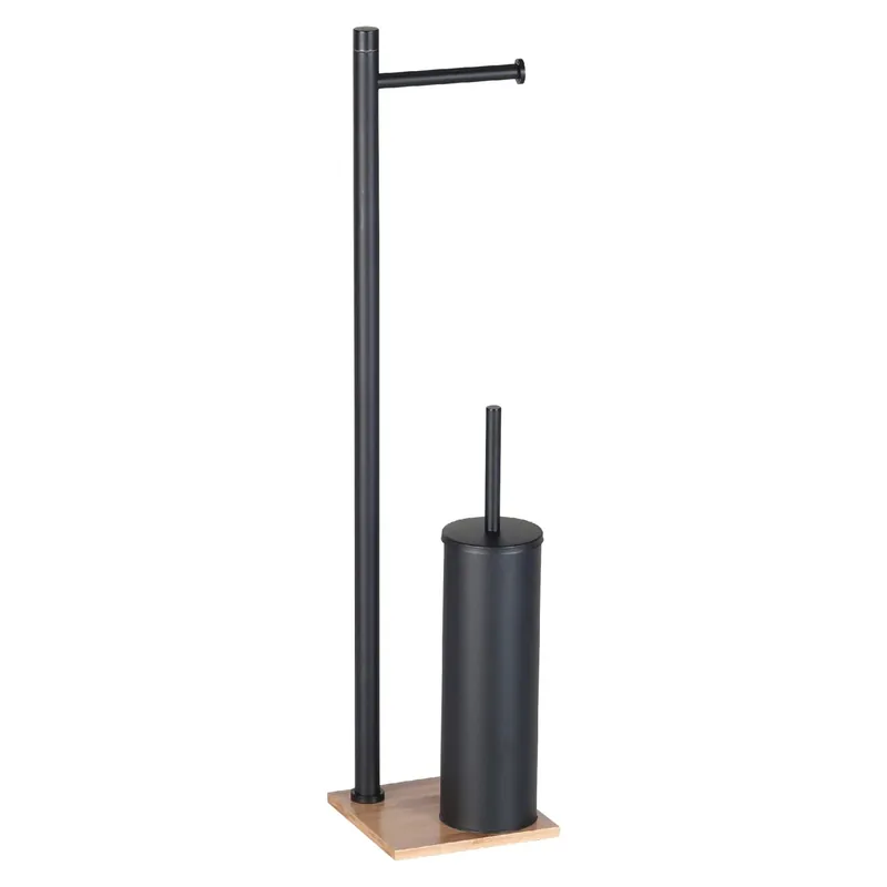 Piantana portarotolo e portascopino bagno Trilly H 63 cm bambù/nero opaco Flitsaanbieding