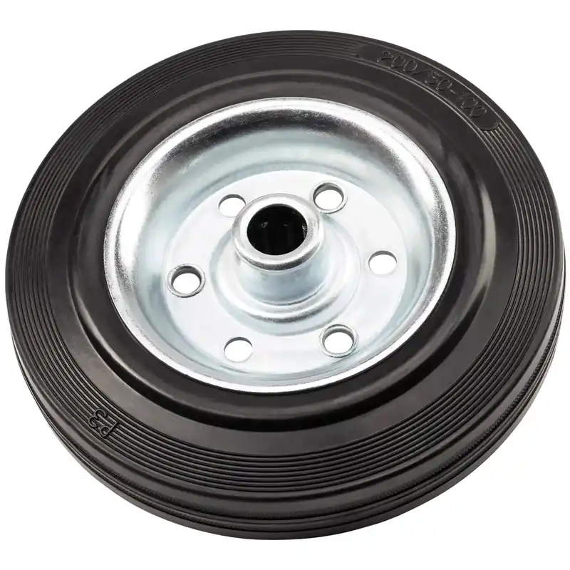 Merkproduct Ruota in gomma intera Ø 200 mm cerchio in acciaio nera mozzo 58 mm