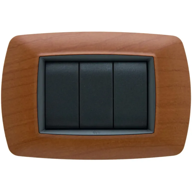 Premium Placca a 3 moduli tecnopolimero colore legno chiaro