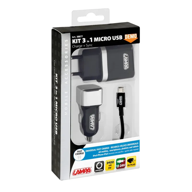 Nieuw Kit 3in1 Micro Usb, caricatore Usb+presa da parete+cavo dati e ricarica