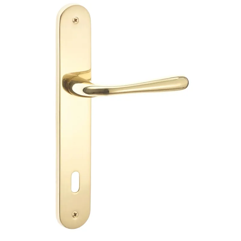 Maniglia modello sei con placca patent ottone lucido 70 mm Nu Kopen