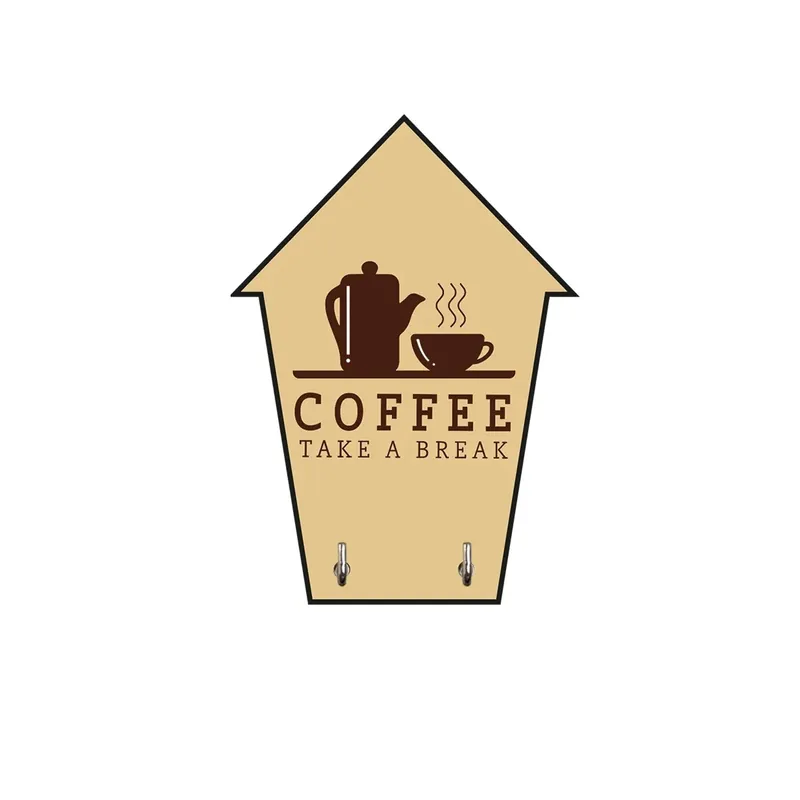 Lage Kosten Gancio adesivo in mdf con frase "coffee take a break" 10 x 7 x 0,6 cm