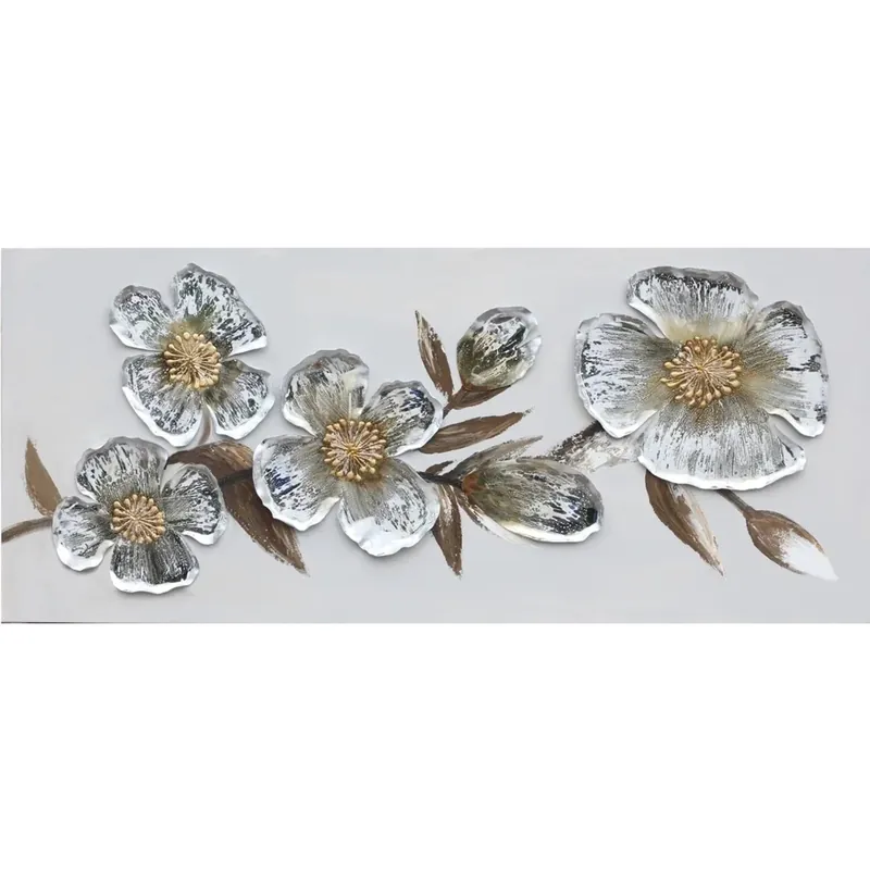 Dipinto su tela soggetto fiori in rilievo 65 x 150 cm Gratis Retour