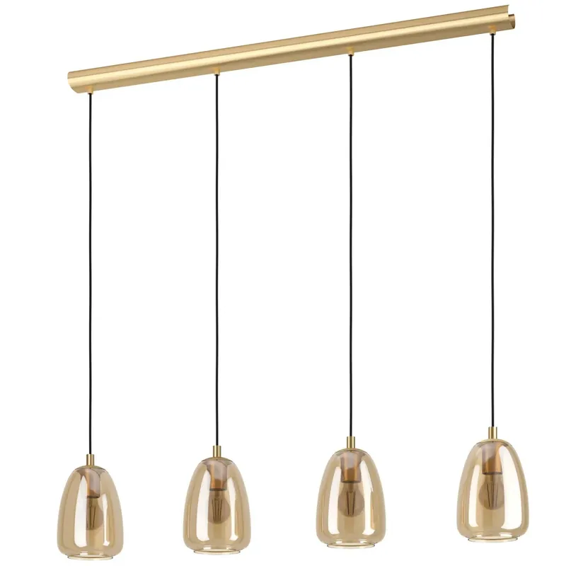 Lampadario a sospensione Eglo Alobrase L108x15xH110 cm acciaio vetro ambra Premium