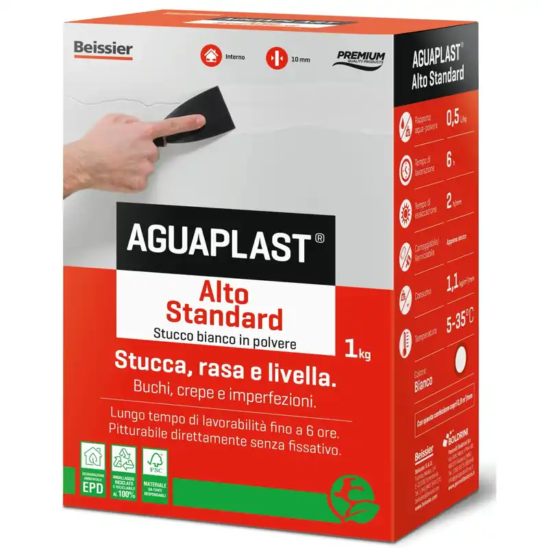 Finale Uitverkoop Stucco in polvere Aguaplast Alto Standard per interni 1 kg bianco