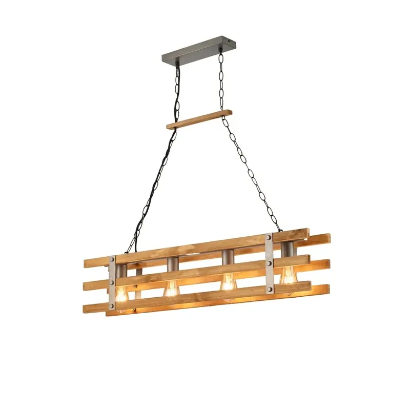 Laatste Kans Lampadario a sospensione Khan 4 luci in legno e metallo Ø 100 cm