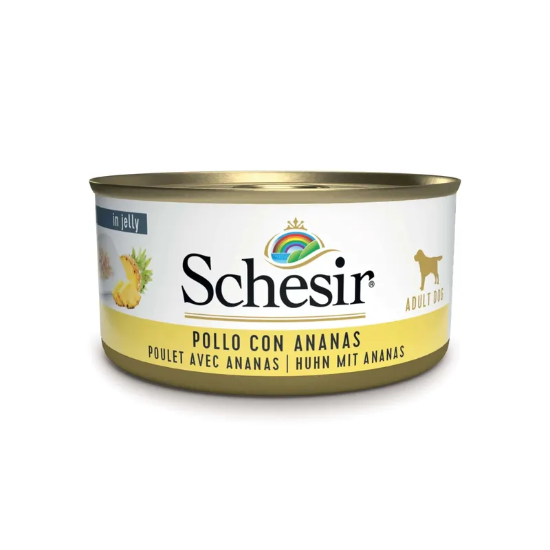 Cibo umido per cani Schesir Pollo con ananas lattina 150 g Actieprijs