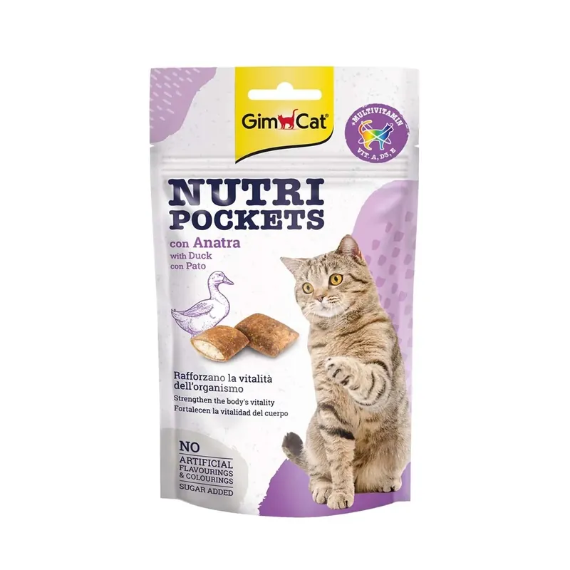 Hoge Kwaliteit Snack per gatti GimCat Nutri Pockets con Anatra 60 gr