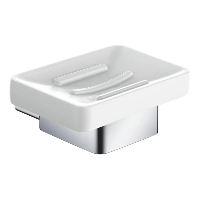 Portasapone bagno Leaf sospeso in alluminio e ceramica cromo/bianco Exclusieve Aanbieding