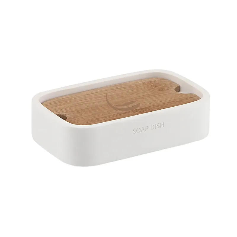 Portasapone bagno Ninfea in resina e bambù bianco opaco Dagaanbieding
