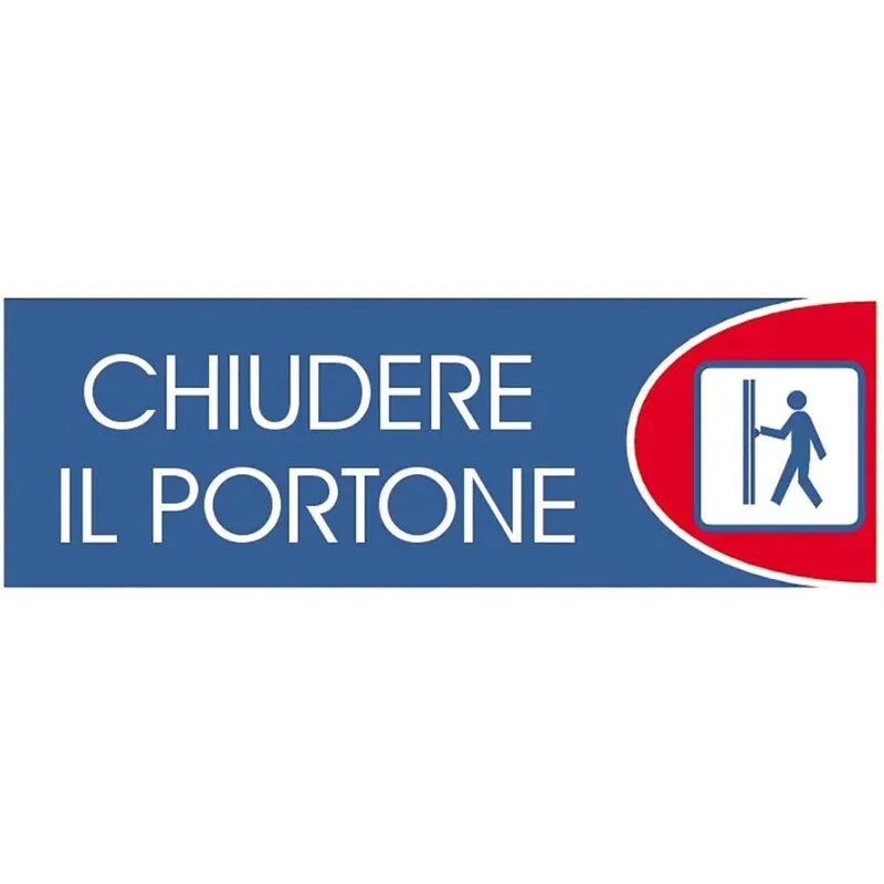 Bestel Nu Targhetta adesiva "Chiudere il portone" in propilene metallizzato 6 x 18 cm