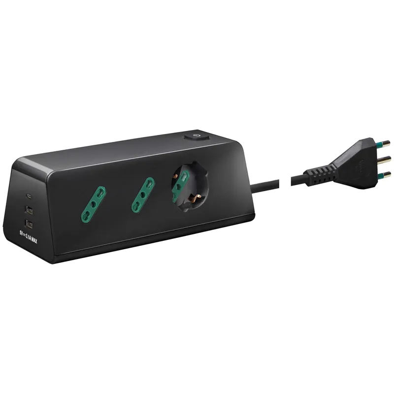 Direct Verzonden Presa mobile multipla scrivania 1 universale +2 P17/11+3 USB+ spina S17 nero