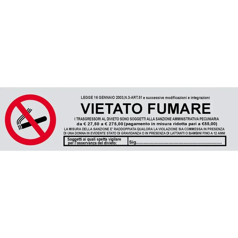 Beperkte Voorraad Segnale di divieto "Vietato fumare" vinile rigido 4 x 15 cm grigia
