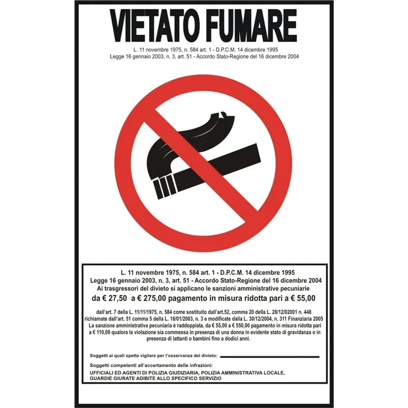 EcoTarga "Vietato fumare" 20 x 30 cm Rechtstreeks Van De Fabrikant