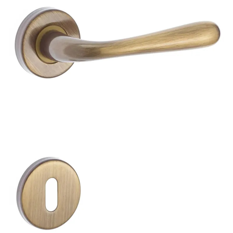 Express Levering Maniglia modello sei con rosette e bocchette patent bronzo graffiato