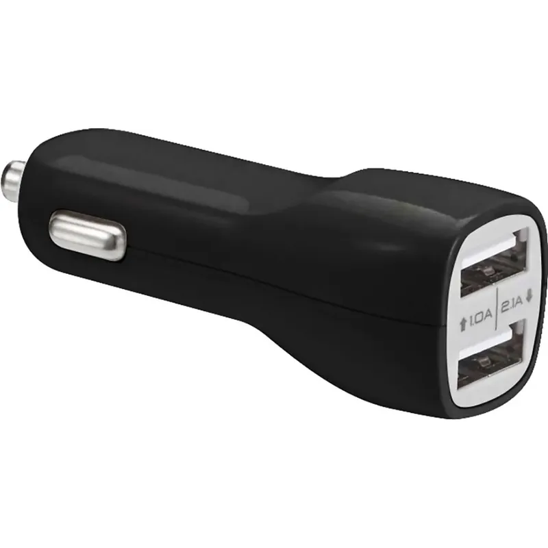 Gecertificeerd Mini caricatore da auto per smartphone e tablet con 2 uscite USB Nero