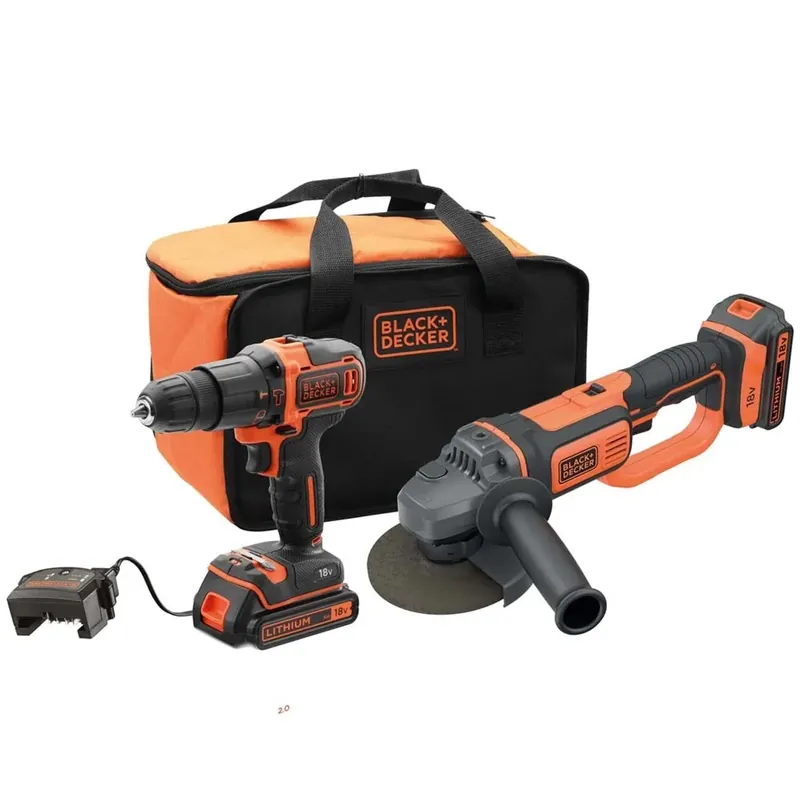 Set trapano avvitatore & smerigliatrice angolare a batteria Black+Decker 18 V 2 Koop Online