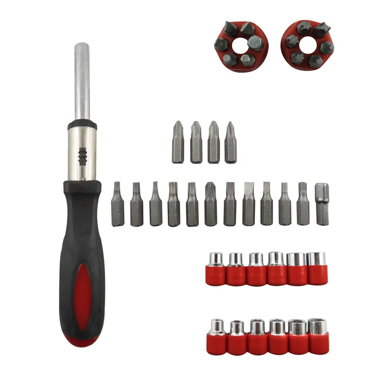 Snelle Levering Impugnatura a cricchetto reversibile e Set 15 bitz /12 bussole e adattatore 1/4"