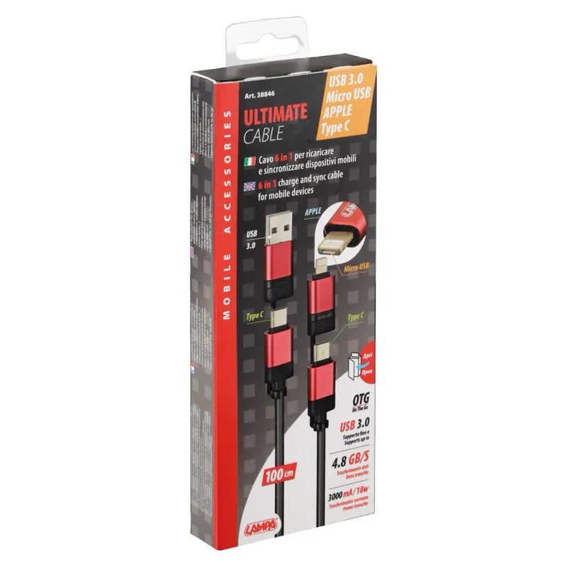 Ultimate Cable 6in1 Cm100 Cavo Ricarica e Sincronizzazione Superprijs