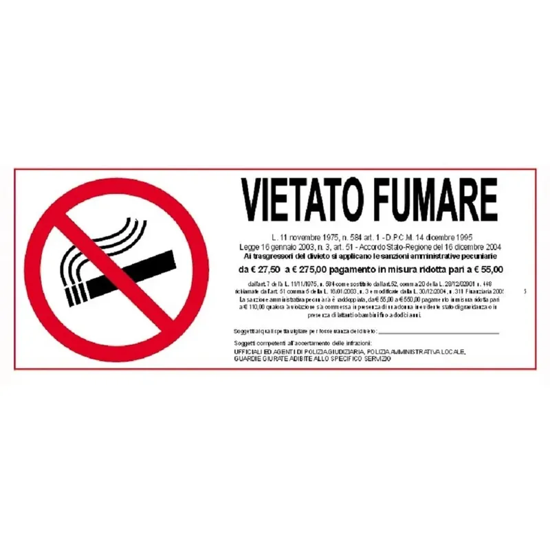 Segnale di divieto "Vietato fumare" 31 x 14 cm Finale Uitverkoop