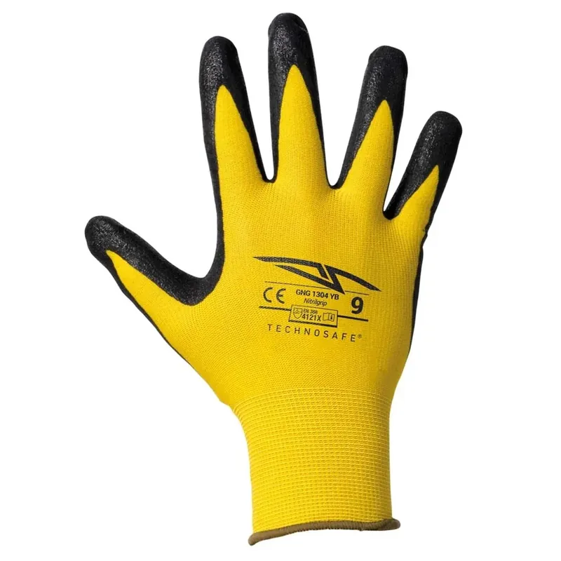 Guanti da lavoro giallo Nitrilgrip spalmato in nitrile nero tg 9 Koopje