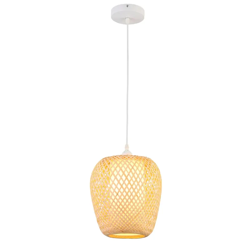 Superprijs Lampadario a sospensione Sol E27 da 42W in bambù e metallo bianco Ø 23 x H 125cm