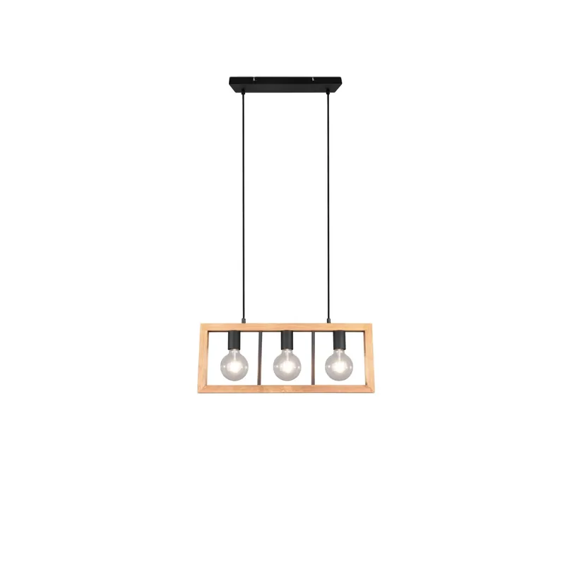 Direct Beschikbaar Lampadario a sospensione Agra 3 luci legno naturale e metallo nero Ø 60 x 150 cm