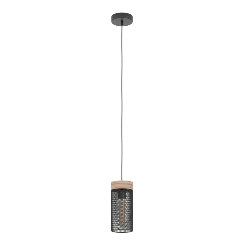 Lampadario a sospensione Eglo Kilnsdale Ø11xH110 cm metallo legno nero marrone Betaalbaar