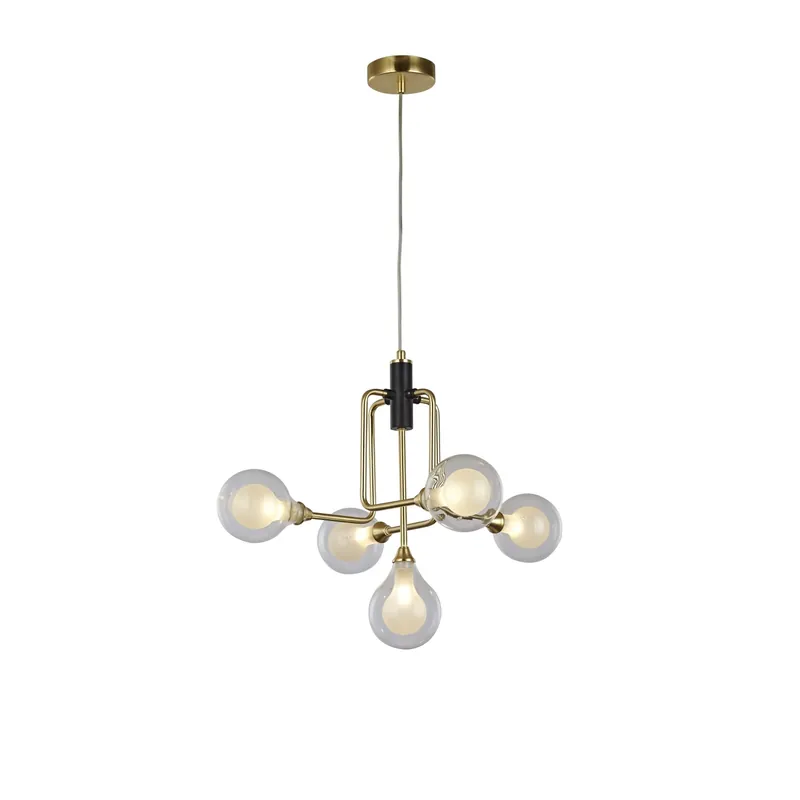 Lampadario a sospensione Leonor 5 luci G9 28 W intrecciato nero e oro Ø50x120 cm Finale Uitverkoop