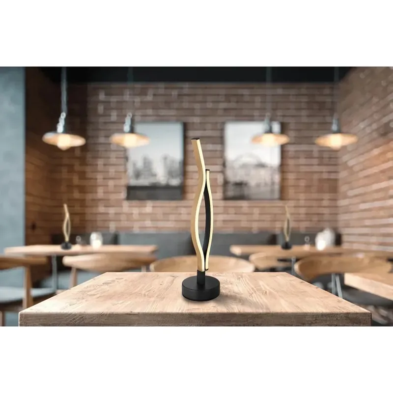 Finale Uitverkoop Lampada da tavolo Geronimo alluminio nero ed effetto legno incl. LED 12 W 3000 K