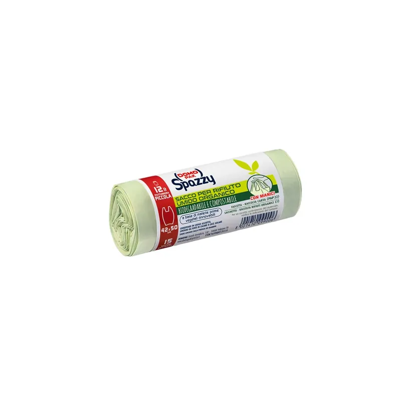 Sacchi spazzatura con maniglie biodegrad. Domopak Spazzy 12 l trasparente 15 pz Flitsaanbieding