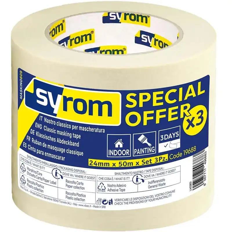 Nastro adesivo di carta Masking Syrom Avorio 24 mm x 50 m 3 pz Laatste Versie