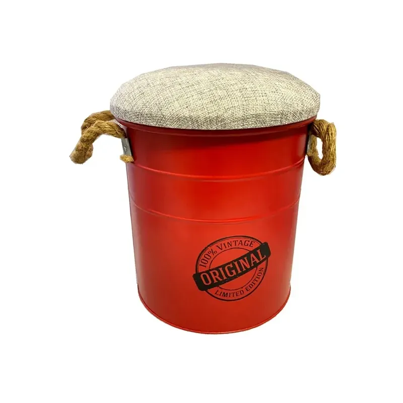 Pouf contenitore in metallo rosso 25,5x31,5 cm Gecertificeerd