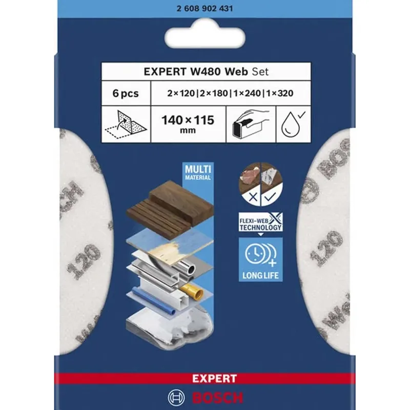 Set 6 fogli abrasivi per levigatura manuale EXPERT W480 Web 1/4 Exclusieve Aanbieding