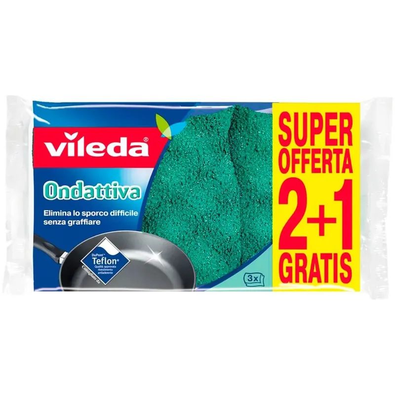 Spugna per i piatti Vileda Ondattiva 2+1 pz Gecertificeerd