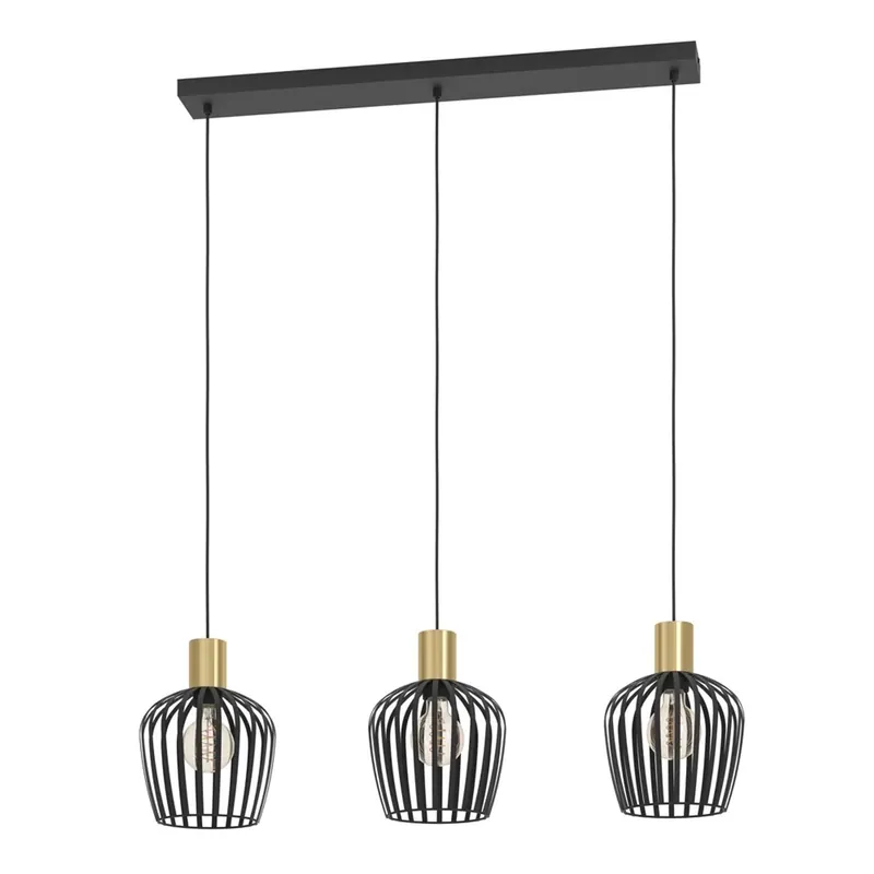 Gereduceerde Prijs Sospensione Empoli 3 luci 90x20x110 cm nero