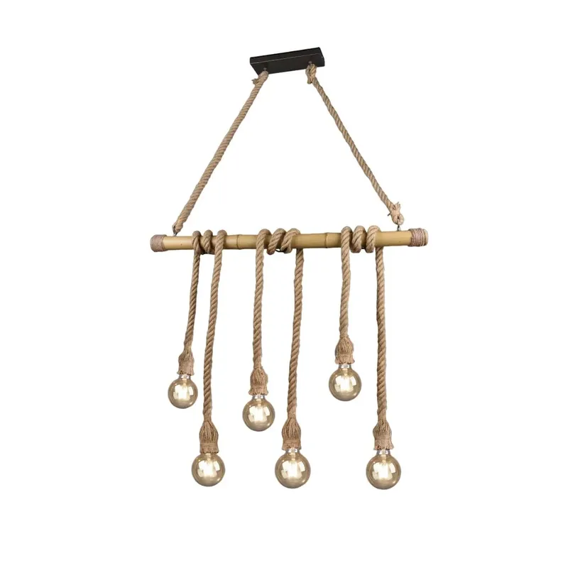 Lampadario a sospensione Wilma 6 luci con barra in bambù Ø 100 x 150 cm Uitverkoop