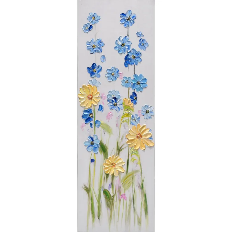 Dipinto su tela soggetto fiori gialli e blu 30 x 90 cm Voordeelprijs