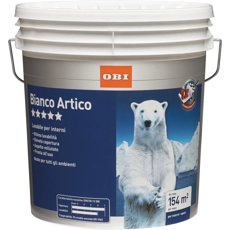 Idropittura lavabile OBI bianco artico 14 l Express Levering