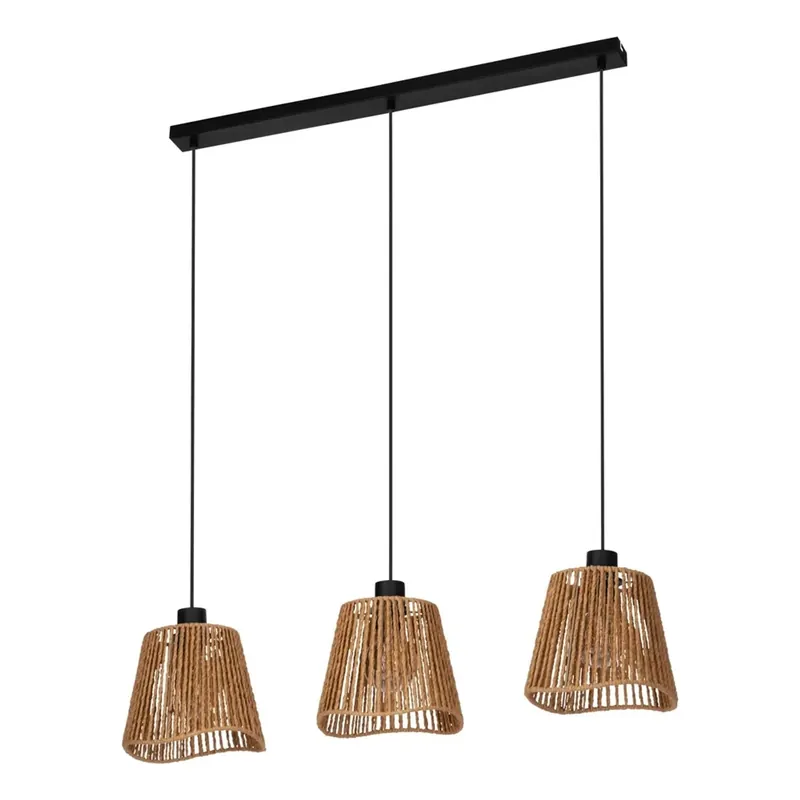 Sospensione Lavister 3 luci 91x21x110 cm nero-naturale Beperkte Voorraad