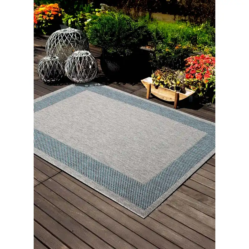 Express Levering Tappeto per esterno Flatweave Frame grigio-blu 80x200 cm