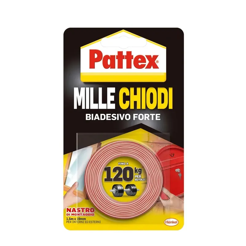 Nastro biadesivo per montaggio Pattex Millechiodi Tape 19mm x 1,5m rosso Beperkte Voorraad