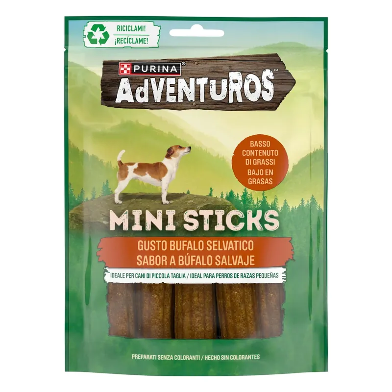 Snack per cani Purina Adventurous Mini-Sticks bufalo 90 g Aanbieding