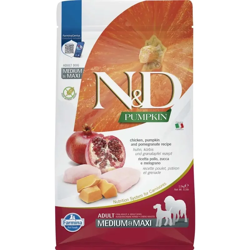 Crocchette per cani N&D Adult Medium Maxi pollo, zucca e melograno 2,5 kg Favoriet