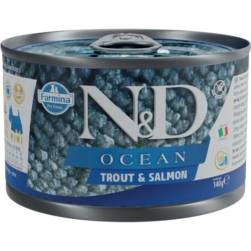 Cibo umido per cani N&D Adult Mini trota e salmome lattina 140 g Hoge Kwaliteit