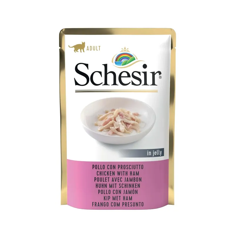 Cibo umido per gatto Schesir Pollo con prosciutto busta 85 g Gecertificeerd