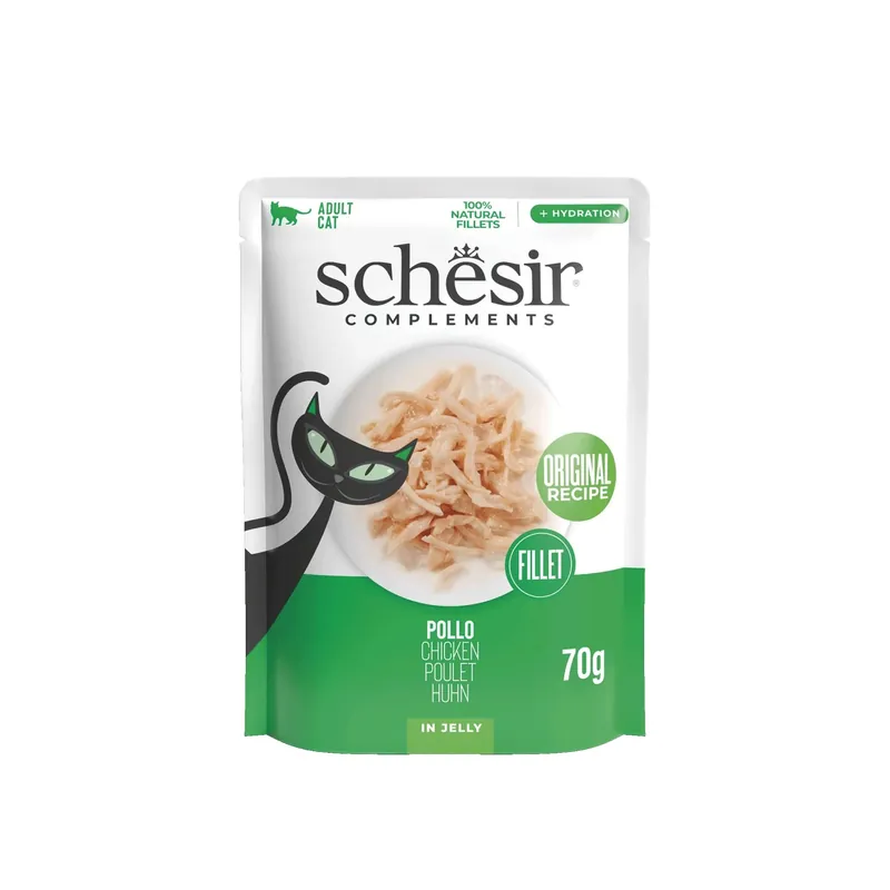 Cibo umido per gatti Schesir Pollo jelly filetti busta 12x70g Shop Nu