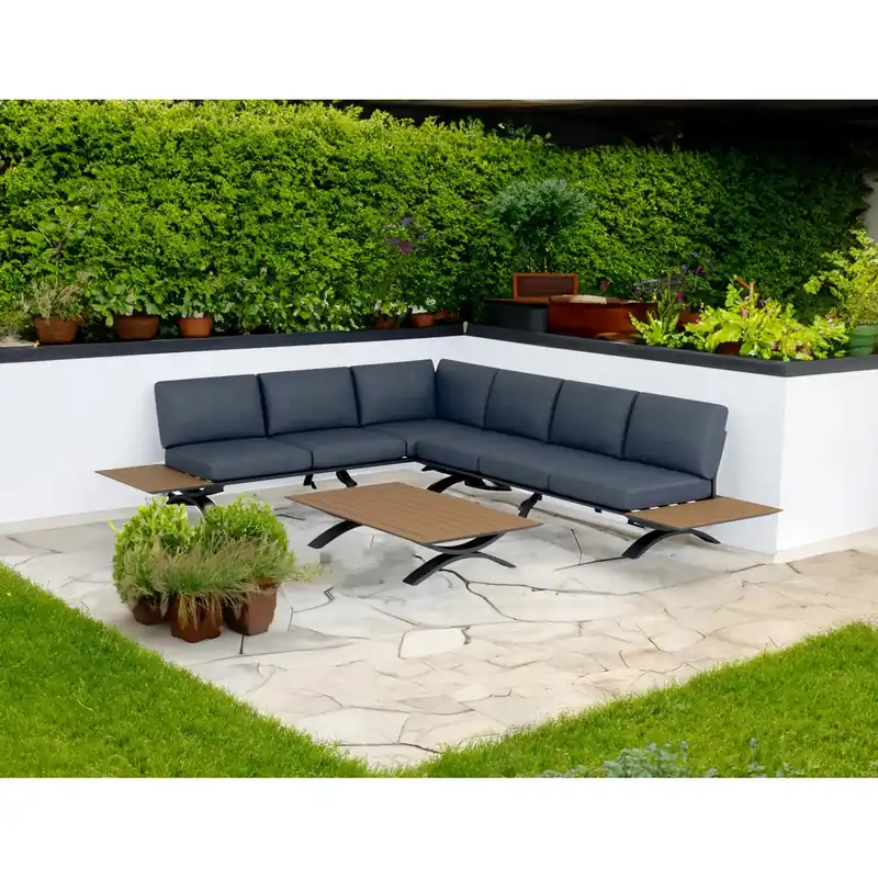 Uitverkoop Salotto da giardino Weymouth in alluminio-polipropilene antracite 6 posti